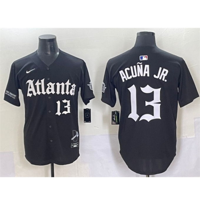 Men's Atlanta Braves #13 Ronald Acuna Jr. Black Gothic South x Outkast Edition Vapor Limited Stitched Baseball Jersey