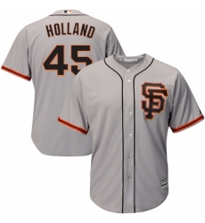 Men's Majestic San Francisco Giants #45 Derek Holland Replica Grey Road 2 Cool Base MLB Jersey