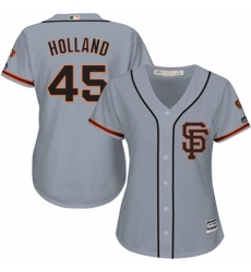 Women's Majestic San Francisco Giants #45 Derek Holland Replica Grey Road 2 Cool Base MLB Jersey