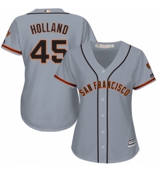 Women's Majestic San Francisco Giants #45 Derek Holland Replica Grey Road Cool Base MLB Jersey