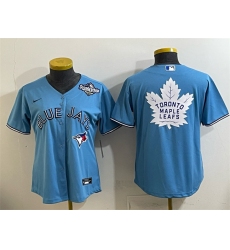 Women's Toronto Blue Jays & Leafs Blue 2025 World Series With White Leafs Logo Cool Base Stitched Baseball Jersey(Run Small)