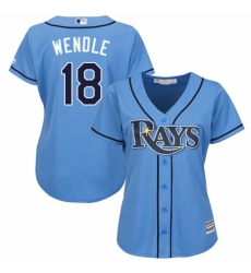 Women's Majestic Tampa Bay Rays #18 Joey Wendle Replica Light Blue Alternate 2 Cool Base MLB Jersey