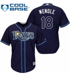 Youth Majestic Tampa Bay Rays #18 Joey Wendle Replica Navy Blue Alternate Cool Base MLB Jersey