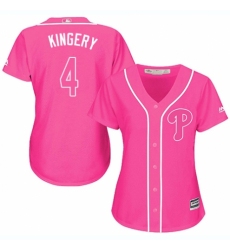 Women's Majestic Philadelphia Phillies #4 Scott Kingery Replica Pink Fashion Cool Base MLB Jersey