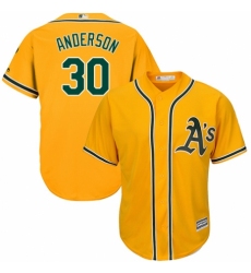 Youth Majestic Oakland Athletics #30 Brett Anderson Replica Gold Alternate 2 Cool Base MLB Jersey