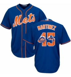 Men's Majestic New York Mets #45 Pedro Martinez Authentic Royal Blue Team Logo Fashion Cool Base MLB Jersey