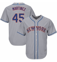 Men's Majestic New York Mets #45 Pedro Martinez Replica Grey Road Cool Base MLB Jersey