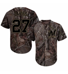 Men's Majestic Milwaukee Brewers #27 Zach Davies Authentic Camo Realtree Collection Flex Base MLB Jersey