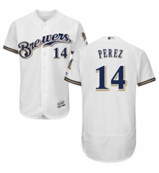 Men's Majestic Milwaukee Brewers #14 Hernan Perez Navy Blue Alternate Flex Base Authentic Collection MLB Jersey