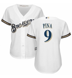 Women's Majestic Milwaukee Brewers #9 Manny Pina Authentic Navy Blue Alternate Cool Base MLB Jersey