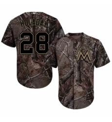 Youth Majestic Miami Marlins #28 Bryan Holaday Authentic Camo Realtree Collection Flex Base MLB Jersey