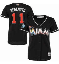 Women's Majestic Miami Marlins #11 J. T. Realmuto Authentic Black Alternate 2 Cool Base MLB Jersey
