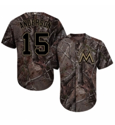 Men's Majestic Miami Marlins #15 Brian Anderson Authentic Camo Realtree Collection Flex Base MLB Jersey