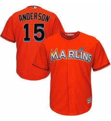 Youth Majestic Miami Marlins #15 Brian Anderson Authentic Orange Alternate 1 Cool Base MLB Jersey
