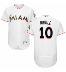 Men's Majestic Miami Marlins #10 JT Riddle White Home Flex Base Authentic Collection MLB Jersey
