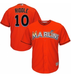 Youth Majestic Miami Marlins #10 JT Riddle Authentic Orange Alternate 1 Cool Base MLB Jersey
