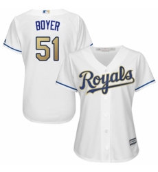 Women's Majestic Kansas City Royals #51 Blaine Boyer Replica White Home Cool Base MLB Jersey
