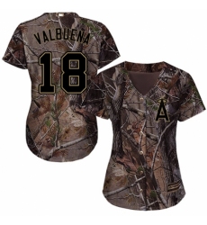 Women's Majestic Los Angeles Angels of Anaheim #18 Luis Valbuena Authentic Camo Realtree Collection Flex Base MLB Jersey