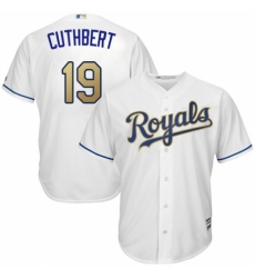Men's Majestic Kansas City Royals #19 Cheslor Cuthbert Replica White Home Cool Base MLB Jersey