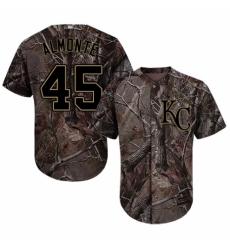 Youth Majestic Kansas City Royals #45 Abraham Almonte Authentic Camo Realtree Collection Flex Base MLB Jersey