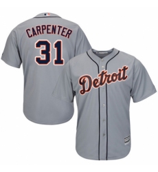 Youth Majestic Detroit Tigers #31 Ryan Carpenter Replica Grey Road Cool Base MLB Jersey