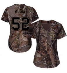 Women's Majestic Colorado Rockies #52 Chris Rusin Authentic Camo Realtree Collection Flex Base MLB Jersey