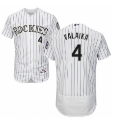 Men's Majestic Colorado Rockies #4 Pat Valaika White Home Flex Base Authentic Collection MLB Jersey
