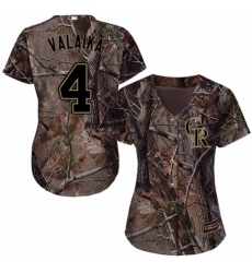 Women's Majestic Colorado Rockies #4 Pat Valaika Authentic Camo Realtree Collection Flex Base MLB Jersey