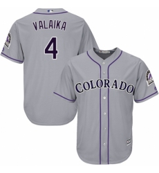 Youth Majestic Colorado Rockies #4 Pat Valaika Replica Grey Road Cool Base MLB Jersey