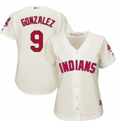 Women's Majestic Cleveland Indians #9 Erik Gonzalez Replica Cream Alternate 2 Cool Base MLB Jersey