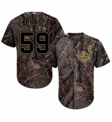 Youth Majestic Cleveland Indians #59 Carlos Carrasco Authentic Camo Realtree Collection Flex Base MLB Jersey