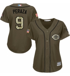 Women's Majestic Cincinnati Reds #9 Jose Peraza Authentic Green Salute to Service MLB Jersey
