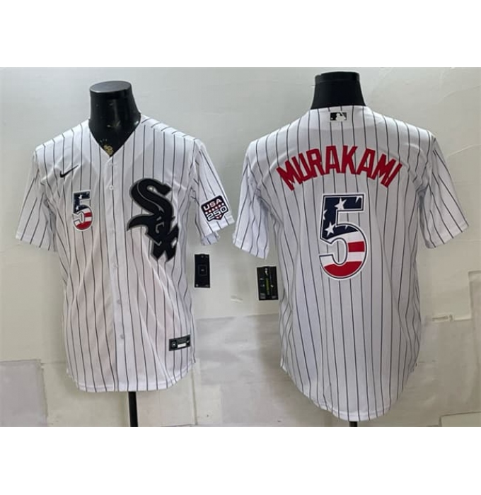 Men's Chicago White Sox #5 Munetaka Murakami White 2026 USA 250 Fourth of July Stitched Baseball Jersey