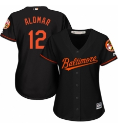 Women's Majestic Baltimore Orioles #12 Roberto Alomar Replica Black Alternate Cool Base MLB Jersey