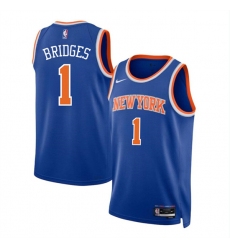 Men's New Yok Knicks #1 Mikal Bridges Blue Icon Edition Swingman Stitched Basketball Jersey