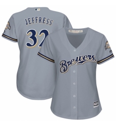 Women's Majestic Milwaukee Brewers #32 Jeremy Jeffress Authentic Grey Road Cool Base MLB Jersey