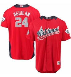 Men's Majestic Milwaukee Brewers #24 Jesus Aguilar Game Red National League 2018 MLB All-Star MLB Jersey