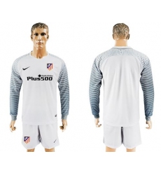 Atletico Madrid Blank White Goalkeeper Long Sleeves Soccer Club Jersey
