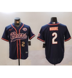 Men's Chicago Bears #2 DJ Moore Navy Throwback With Cool Base Stitched Baseball Jerseys