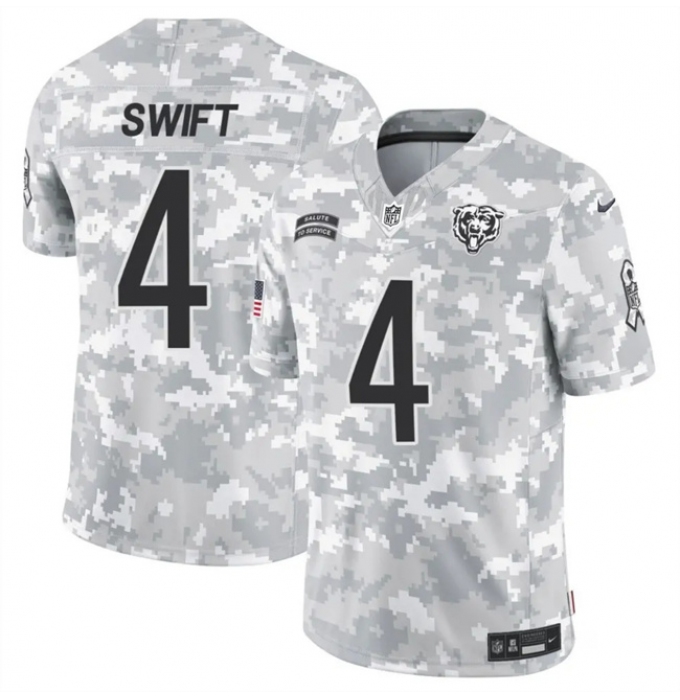 Men's Chicago Bears #4 D'Andre Swift 2024 F.U.S.E Arctic Camo Salute To Service Limited Stitched Football Jersey