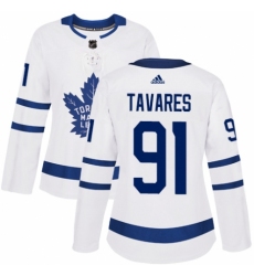 Men's Toronto Maple Leafs #91 John Tavares Authentic White Away Fanatics Branded Breakaway NHL Jersey
