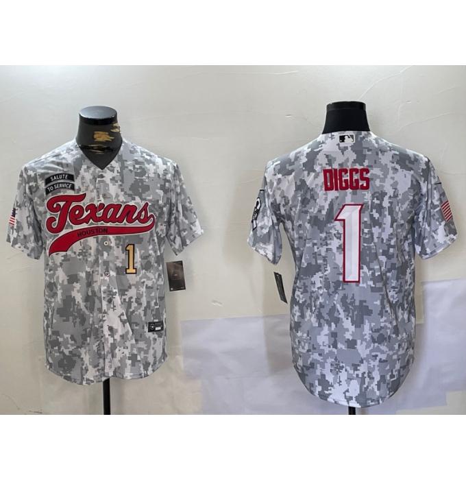 Men's Houston Texans #1 Stefon Diggs Arctic Camo 2024 Salute to Service Stitched Baseball Jerseys