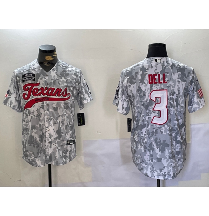 Men's Houston Texans #3 Tank Dell Arctic Camo 2024 Salute to Service Stitched Baseball Jersey