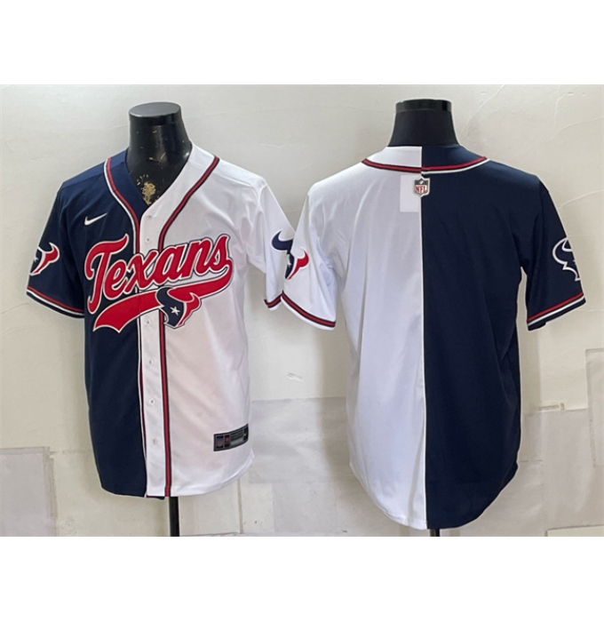 Men's Houston Texans Blank Navy White Split With Cool Base Stitched Baseball Jersey