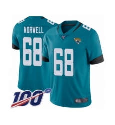 Men's Jacksonville Jaguars #68 Andrew Norwell Teal Green Alternate Vapor Untouchable Limited Player 100th Season Football Jersey