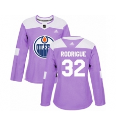 Women's Edmonton Oilers #32 Olivier Rodrigue Authentic Purple Fights Cancer Practice Hockey Jersey