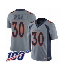 Men's Nike Denver Broncos #30 Phillip Lindsay Limited Silver Inverted Legend 100th Season NFL Jersey