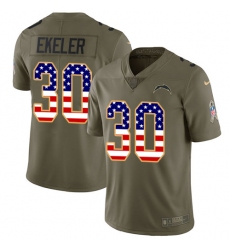 Men's Nike Los Angeles Chargers #30 Austin Ekeler Limited Olive USA Flag 2017 Salute to Service NFL Jersey