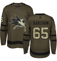 Youth Adidas San Jose Sharks #65 Erik Karlsson Authentic Green Salute to Service NHL Jersey