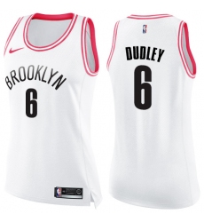 Women's Nike Brooklyn Nets #6 Jared Dudley Swingman White Pink Fashion NBA Jersey